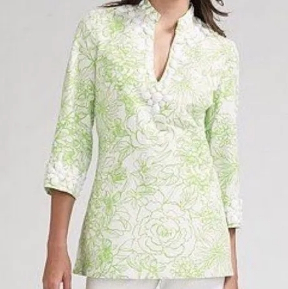 Lilly Pulitzer Newberry Tunic beaded draw the line faille floral tunic sz 6 - Picture 1 of 10